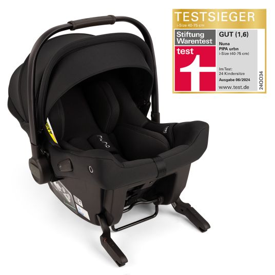 Nuna Babyschale PIPA urbn R 129 ab Geburt bis 13 kg (40 cm - 75 cm) mit Isofix inkl. Sitzverkleinerer & Sonnenverdeck nur 3,3 kg - Caviar