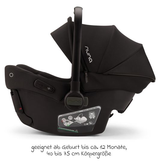 Nuna Babyschale PIPA urbn R 129 ab Geburt bis 13 kg (40 cm - 75 cm) mit Isofix inkl. Sitzverkleinerer & Sonnenverdeck nur 3,3 kg - Caviar