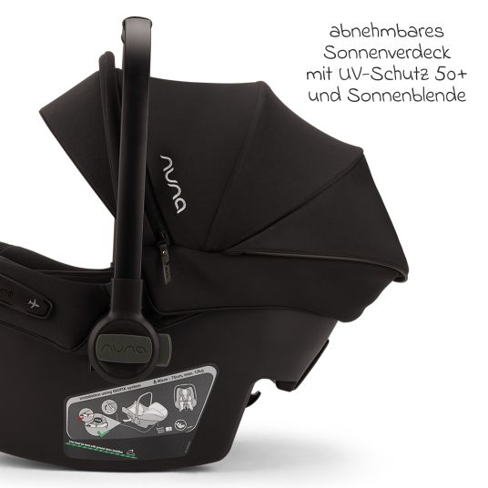 Nuna Babyschale PIPA urbn R 129 ab Geburt bis 13 kg (40 cm - 75 cm) mit Isofix inkl. Sitzverkleinerer & Sonnenverdeck nur 3,3 kg - Caviar