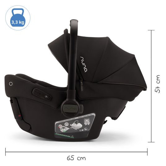 Nuna Infant car seat PIPA urban R 129 from birth to 13 kg (40 cm - 75 cm) with Isofix incl. seat reducer & sun canopy only 3.3 kg - Caviar