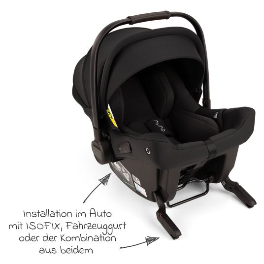 Nuna Babyschale PIPA urbn R 129 ab Geburt bis 13 kg (40 cm - 75 cm) mit Isofix inkl. Sitzverkleinerer & Sonnenverdeck nur 3,3 kg - Caviar