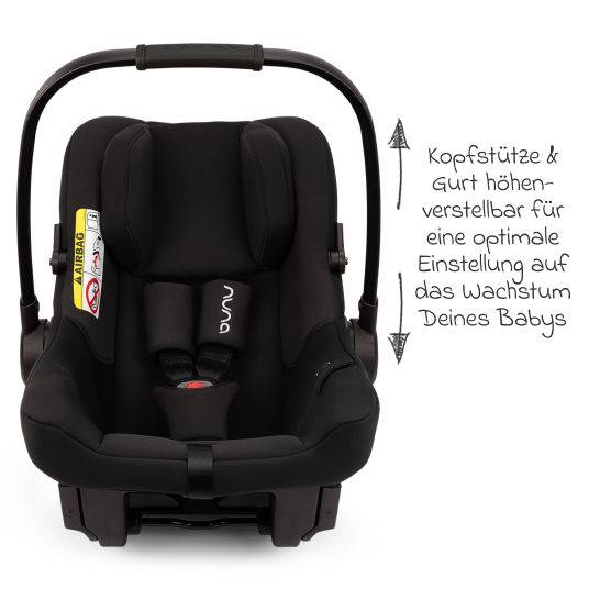 Nuna Babyschale PIPA urbn R 129 ab Geburt bis 13 kg (40 cm - 75 cm) mit Isofix inkl. Sitzverkleinerer & Sonnenverdeck nur 3,3 kg - Caviar