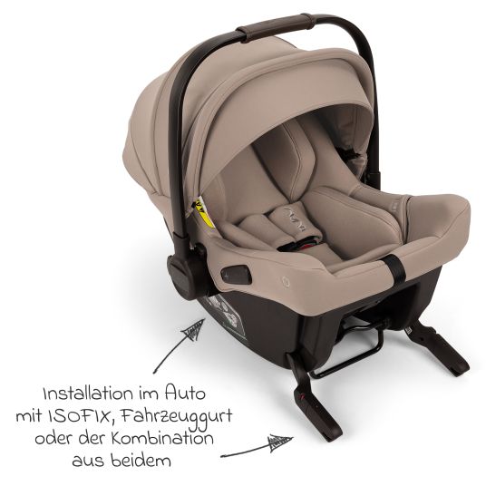 Nuna Infant car seat PIPA urban R 129 from birth to 13 kg (40 cm - 75 cm) with Isofix incl. seat reducer & sun canopy only 3.3 kg - Cedar