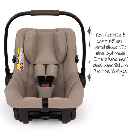 Nuna Infant car seat PIPA urban R 129 from birth to 13 kg (40 cm - 75 cm) with Isofix incl. seat reducer & sun canopy only 3.3 kg - Cedar