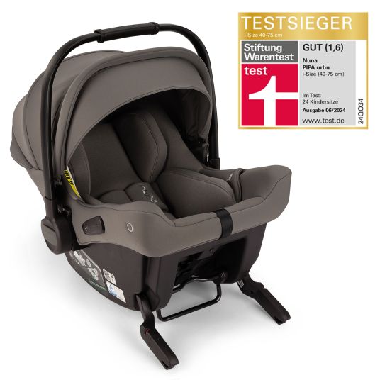 Nuna Infant car seat PIPA urban R 129 from birth to 13 kg (40 cm - 75 cm) with Isofix incl. seat reducer & sun canopy only 3.3 kg - Granite