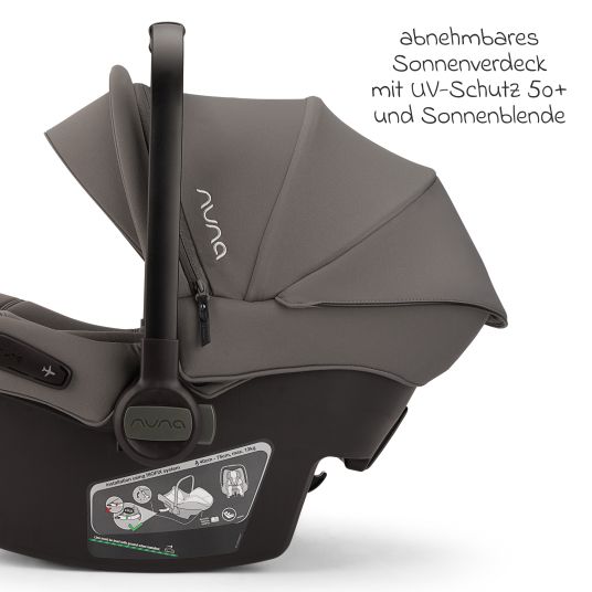 Nuna Babyschale PIPA urbn R 129 ab Geburt bis 13 kg (40 cm - 75 cm) mit Isofix inkl. Sitzverkleinerer & Sonnenverdeck nur 3,3 kg - Granite