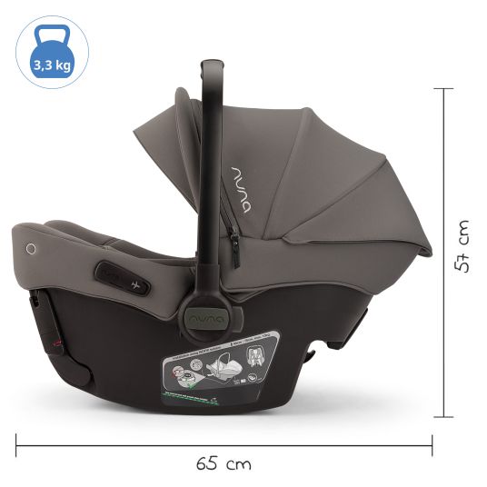 Nuna Seggiolino auto PIPA urban R 129 dalla nascita fino a 13 kg (40 cm - 75 cm) con Isofix incluso riduttore di seduta e capottina parasole solo 3,3 kg - Granito