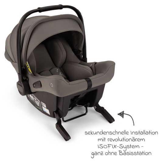 Nuna Seggiolino auto PIPA urban R 129 dalla nascita fino a 13 kg (40 cm - 75 cm) con Isofix incluso riduttore di seduta e capottina parasole solo 3,3 kg - Granito