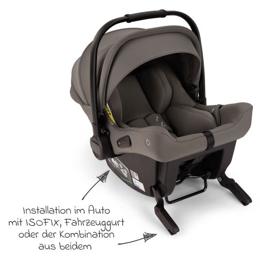 Nuna Seggiolino auto PIPA urban R 129 dalla nascita fino a 13 kg (40 cm - 75 cm) con Isofix incluso riduttore di seduta e capottina parasole solo 3,3 kg - Granito