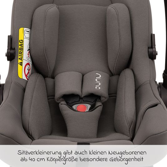 Nuna Infant car seat PIPA urban R 129 from birth to 13 kg (40 cm - 75 cm) with Isofix incl. seat reducer & sun canopy only 3.3 kg - Granite