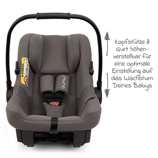 Nuna Seggiolino auto PIPA urban R 129 dalla nascita fino a 13 kg (40 cm - 75 cm) con Isofix incluso riduttore di seduta e capottina parasole solo 3,3 kg - Granito