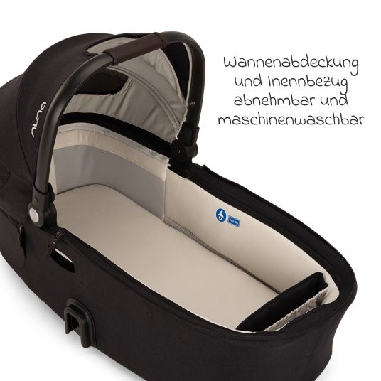 Nuna DEMI next carrycot foldable from birth to 9 months with privacy screen, ventilation window incl. mattress & raincover - Caviar