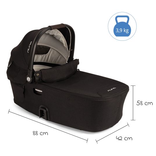 Nuna DEMI next carrycot foldable from birth to 9 months with privacy screen, ventilation window incl. mattress & raincover - Caviar