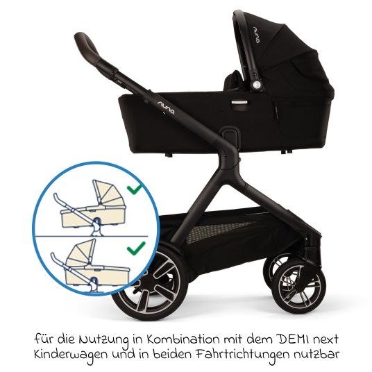 Nuna DEMI next carrycot foldable from birth to 9 months with privacy screen, ventilation window incl. mattress & raincover - Caviar