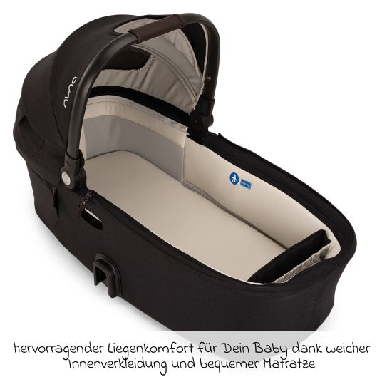 Nuna DEMI next carrycot foldable from birth to 9 months with privacy screen, ventilation window incl. mattress & raincover - Caviar