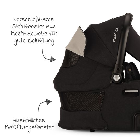 Nuna DEMI next carrycot foldable from birth to 9 months with privacy screen, ventilation window incl. mattress & raincover - Caviar