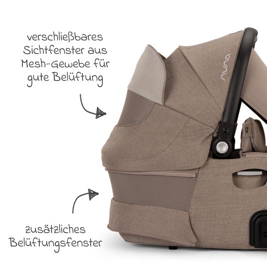 Nuna Babywanne DEMI next faltbar ab Geburt bis 9 Monate mit Sichtschutz, Belüftungsfenster inkl. Matratze & Regenschutz - Cedar