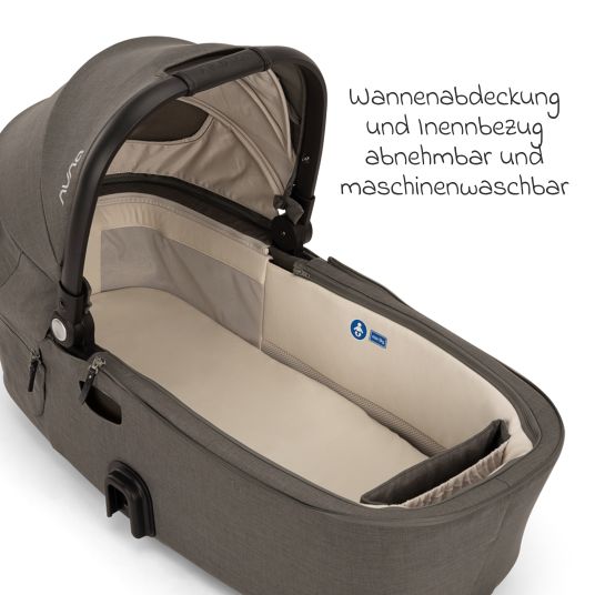 Nuna DEMI next carrycot foldable from birth to 9 months with privacy screen, ventilation window incl. mattress & raincover - Granite