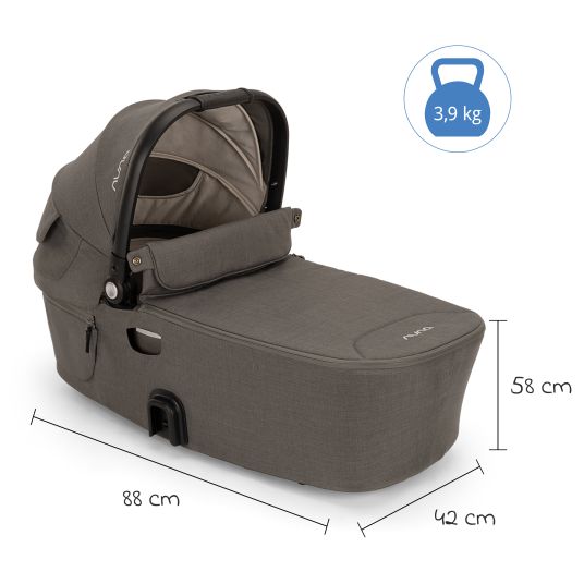 Nuna DEMI next carrycot foldable from birth to 9 months with privacy screen, ventilation window incl. mattress & raincover - Granite