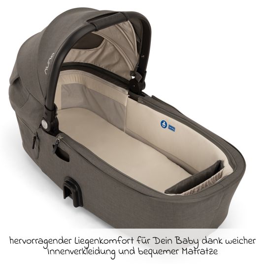 Nuna DEMI next carrycot foldable from birth to 9 months with privacy screen, ventilation window incl. mattress & raincover - Granite