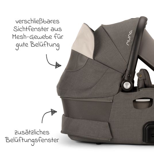 Nuna DEMI next carrycot foldable from birth to 9 months with privacy screen, ventilation window incl. mattress & raincover - Granite