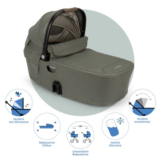 Nuna DEMI next carrycot foldable from birth to 9 months with privacy screen, ventilation window incl. mattress & raincover - Pine