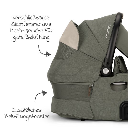 Nuna Babywanne DEMI next faltbar ab Geburt bis 9 Monate mit Sichtschutz, Belüftungsfenster inkl. Matratze & Regenschutz - Pine