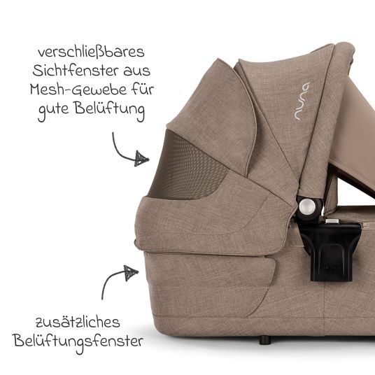 Nuna Babywanne LYTL faltbar für TRIV next, SWIV, TRVL ab Geburt bis 9 Monate mit Sichtschutz, Belüftungsfenster inkl. Matratze & Regenschutz - Cedar