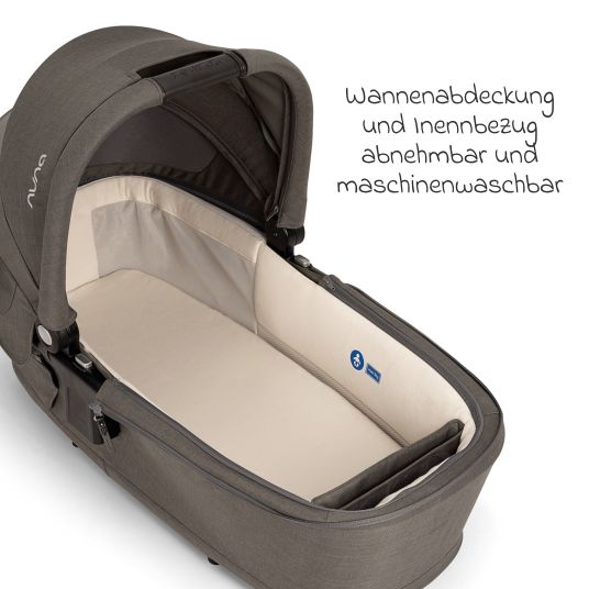 Nuna Babywanne LYTL faltbar für TRIV next, SWIV, TRVL ab Geburt bis 9 Monate mit Sichtschutz, Belüftungsfenster inkl. Matratze & Regenschutz - Granite