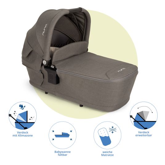 Nuna LYTL foldable carrycot for TRIV next, SWIV, TRVL from birth to 9 months with privacy screen, ventilation window incl. mattress & raincover - Granite