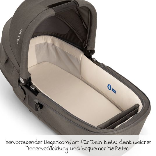 Nuna Babywanne LYTL faltbar für TRIV next, SWIV, TRVL ab Geburt bis 9 Monate mit Sichtschutz, Belüftungsfenster inkl. Matratze & Regenschutz - Granite