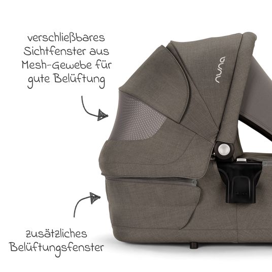 Nuna Babywanne LYTL faltbar für TRIV next, SWIV, TRVL ab Geburt bis 9 Monate mit Sichtschutz, Belüftungsfenster inkl. Matratze & Regenschutz - Granite