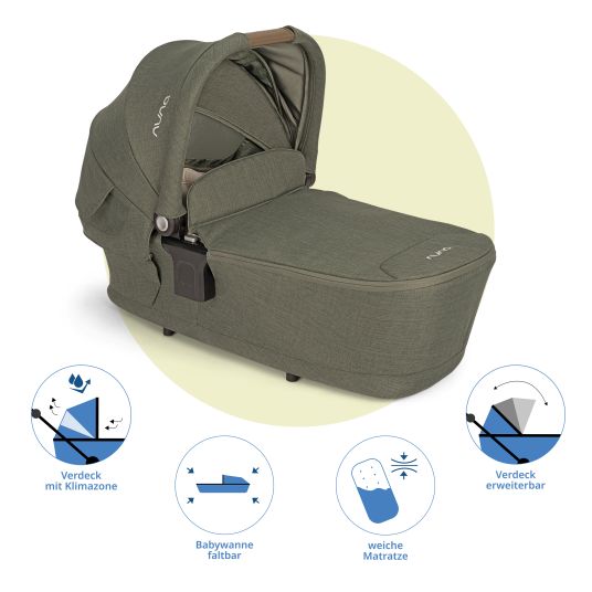 Nuna LYTL foldable carrycot for TRIV next, SWIV, TRVL from birth to 9 months with privacy screen, ventilation window incl. mattress & raincover - Pine