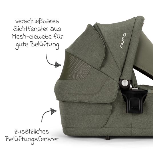 Nuna Babywanne LYTL faltbar für TRIV next, SWIV, TRVL ab Geburt bis 9 Monate mit Sichtschutz, Belüftungsfenster inkl. Matratze & Regenschutz - Pine