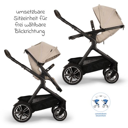 Nuna Buggy & Sportwagen DEMI next bis 22 kg mit magnetischem Gurtverschluss, umsetzbarem Allwettersitz, höhenverstellbarem Schieber, integrierter Sichtschutz inkl. Adapter & Regenschutz - Biscotti