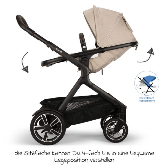 Nuna Buggy & pushchair DEMI next up to 22 kg with magnetic harness fastener, convertible all-weather seat, height-adjustable push bar, integrated privacy screen incl. adapter & rain cover - Biscotti