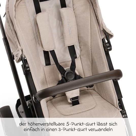 Nuna Buggy & Sportwagen DEMI next bis 22 kg mit magnetischem Gurtverschluss, umsetzbarem Allwettersitz, höhenverstellbarem Schieber, integrierter Sichtschutz inkl. Adapter & Regenschutz - Biscotti