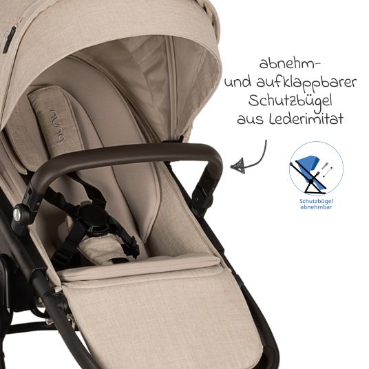 Nuna Buggy & pushchair DEMI next up to 22 kg with magnetic harness fastener, convertible all-weather seat, height-adjustable push bar, integrated privacy screen incl. adapter & rain cover - Biscotti