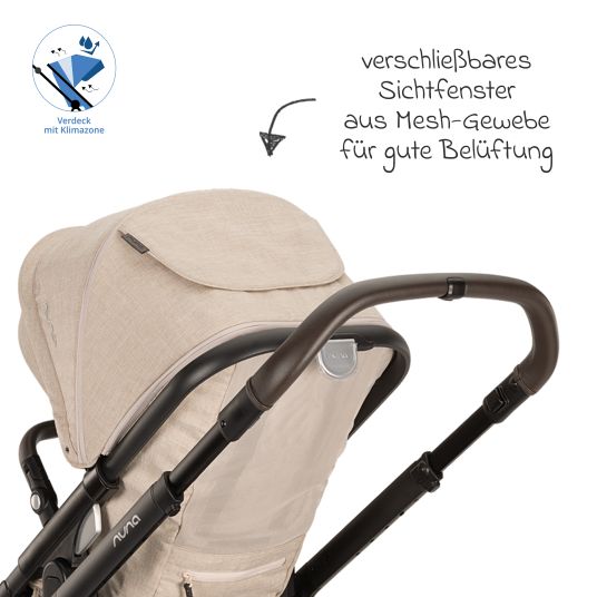 Nuna Buggy & Sportwagen DEMI next bis 22 kg mit magnetischem Gurtverschluss, umsetzbarem Allwettersitz, höhenverstellbarem Schieber, integrierter Sichtschutz inkl. Adapter & Regenschutz - Biscotti