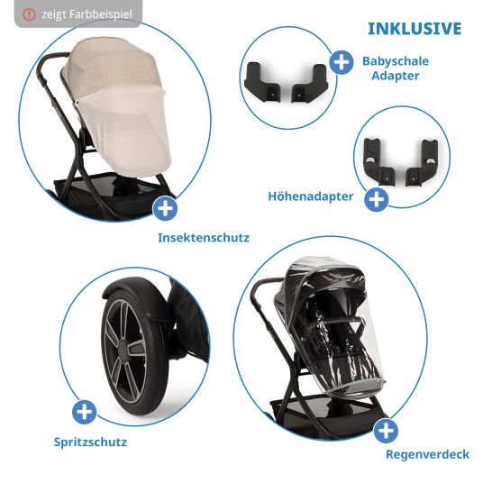 Nuna Buggy & Sportwagen DEMI next bis 22 kg mit magnetischem Gurtverschluss, umsetzbarem Allwettersitz, höhenverstellbarem Schieber, integrierter Sichtschutz inkl. Adapter & Regenschutz - Biscotti