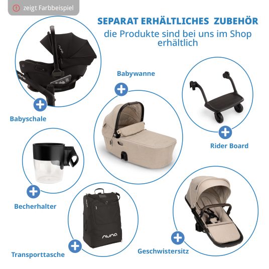 Nuna Buggy & pushchair DEMI next up to 22 kg with magnetic harness fastener, convertible all-weather seat, height-adjustable push bar, integrated privacy screen incl. adapter & rain cover - Biscotti