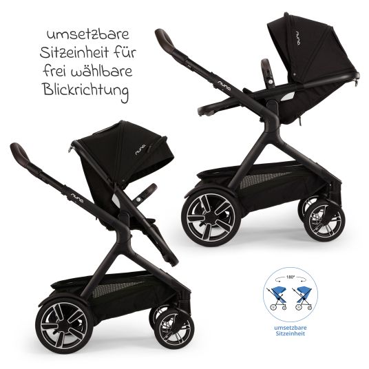 Nuna Buggy & pushchair DEMI next up to 22 kg with magnetic harness fastener, convertible all-weather seat, height-adjustable push bar, integrated privacy screen incl. adapter & rain cover - Caviar