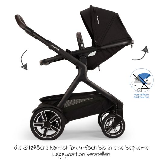 Nuna Buggy & pushchair DEMI next up to 22 kg with magnetic harness fastener, convertible all-weather seat, height-adjustable push bar, integrated privacy screen incl. adapter & rain cover - Caviar