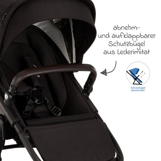 Nuna Buggy & pushchair DEMI next up to 22 kg with magnetic harness fastener, convertible all-weather seat, height-adjustable push bar, integrated privacy screen incl. adapter & rain cover - Caviar