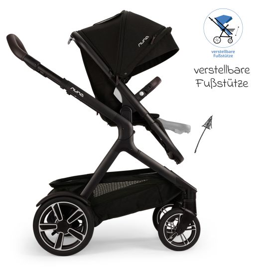 Nuna Buggy & pushchair DEMI next up to 22 kg with magnetic harness fastener, convertible all-weather seat, height-adjustable push bar, integrated privacy screen incl. adapter & rain cover - Caviar