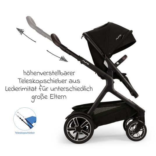 Nuna Buggy & pushchair DEMI next up to 22 kg with magnetic harness fastener, convertible all-weather seat, height-adjustable push bar, integrated privacy screen incl. adapter & rain cover - Caviar