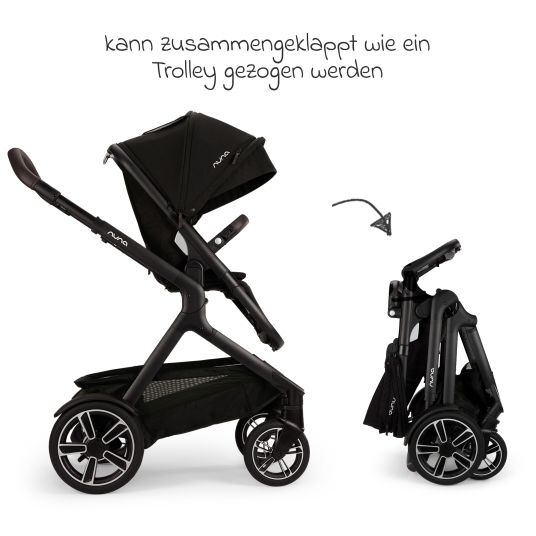 Nuna Buggy & pushchair DEMI next up to 22 kg with magnetic harness fastener, convertible all-weather seat, height-adjustable push bar, integrated privacy screen incl. adapter & rain cover - Caviar