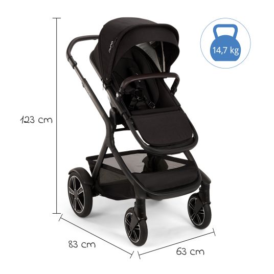 Nuna Buggy & pushchair DEMI next up to 22 kg with magnetic harness fastener, convertible all-weather seat, height-adjustable push bar, integrated privacy screen incl. adapter & rain cover - Caviar