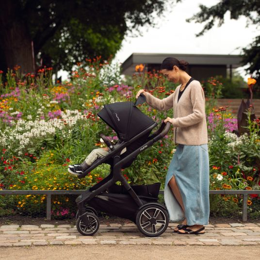 Nuna Buggy & pushchair DEMI next up to 22 kg with magnetic harness fastener, convertible all-weather seat, height-adjustable push bar, integrated privacy screen incl. adapter & rain cover - Caviar