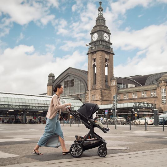 Nuna Buggy & pushchair DEMI next up to 22 kg with magnetic harness fastener, convertible all-weather seat, height-adjustable push bar, integrated privacy screen incl. adapter & rain cover - Caviar